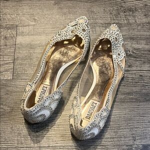 Badgley Mischka Silver and White Embellished Flats